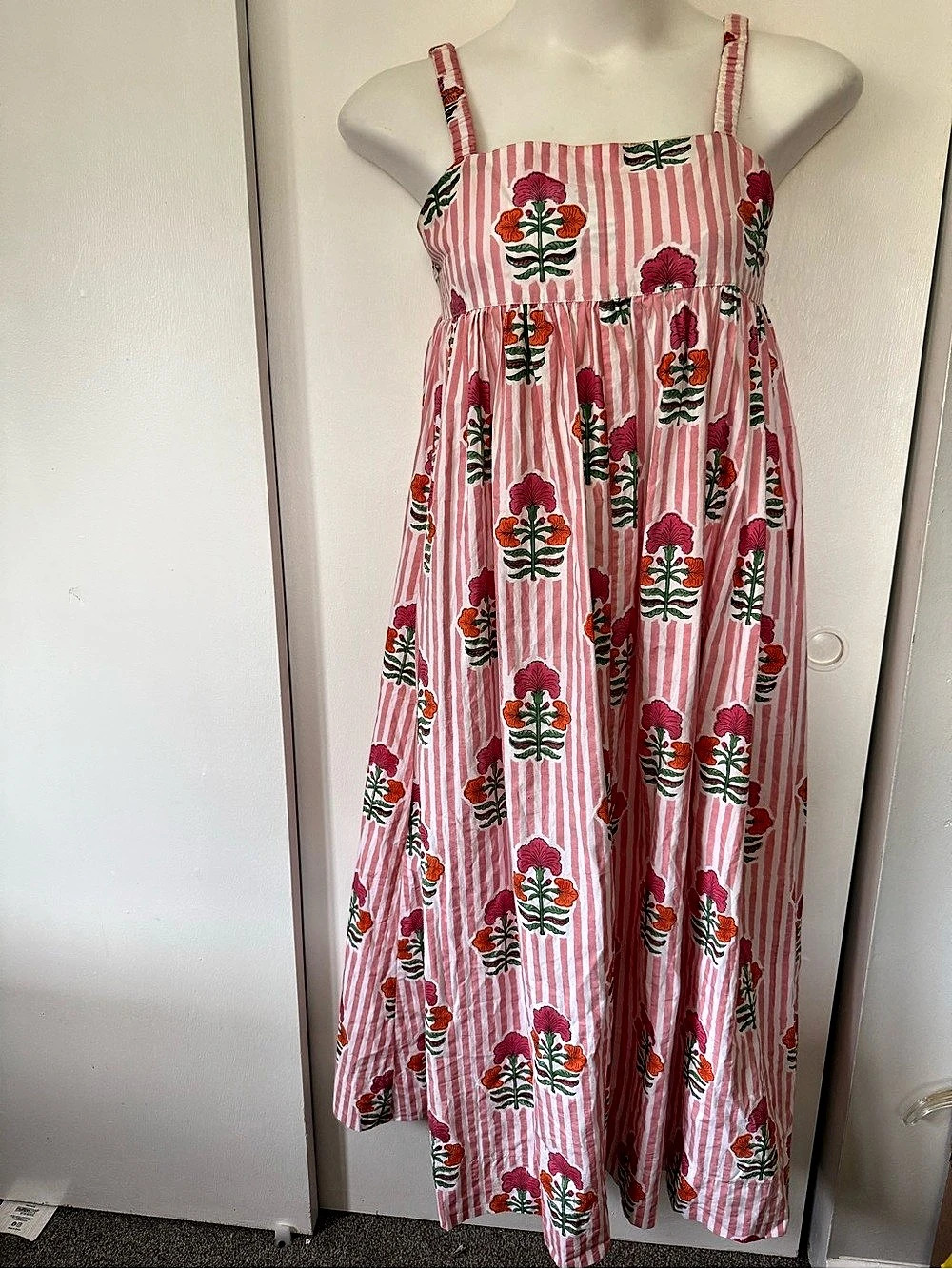 Mason Marigold Laguna Sun Dress Pink Orange Stripe Floral Block Print Size Mediu